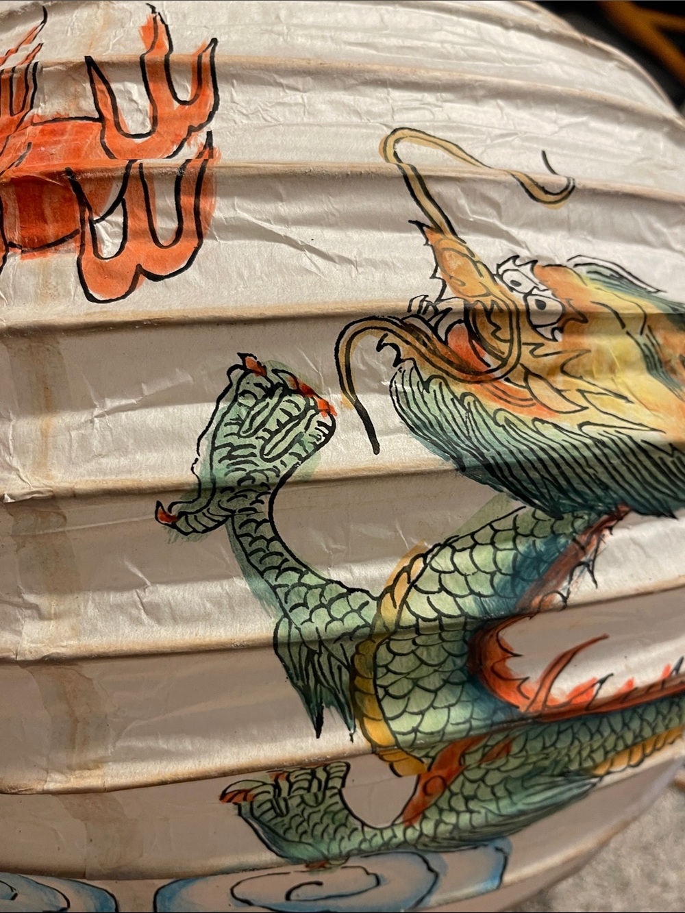 (4) Hand-Painted Paper Lantern with Dragon Motif